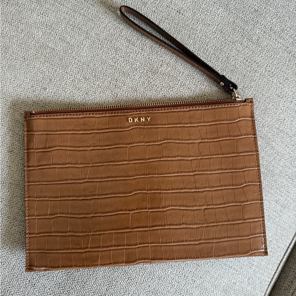 DKNY Brown Crocodile-Embossed Men's Clutch
